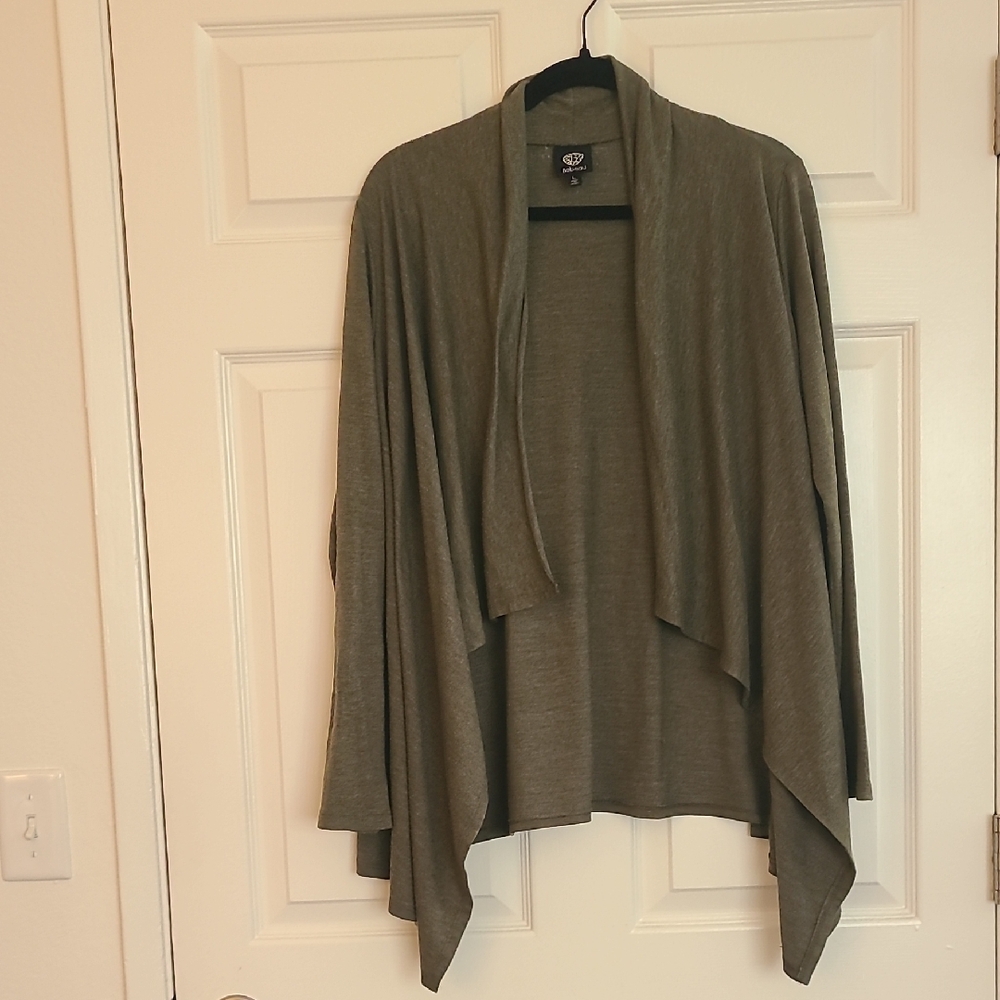 Bobeau Olive Green Draped Open-Front Women's Sweater Cardigan
